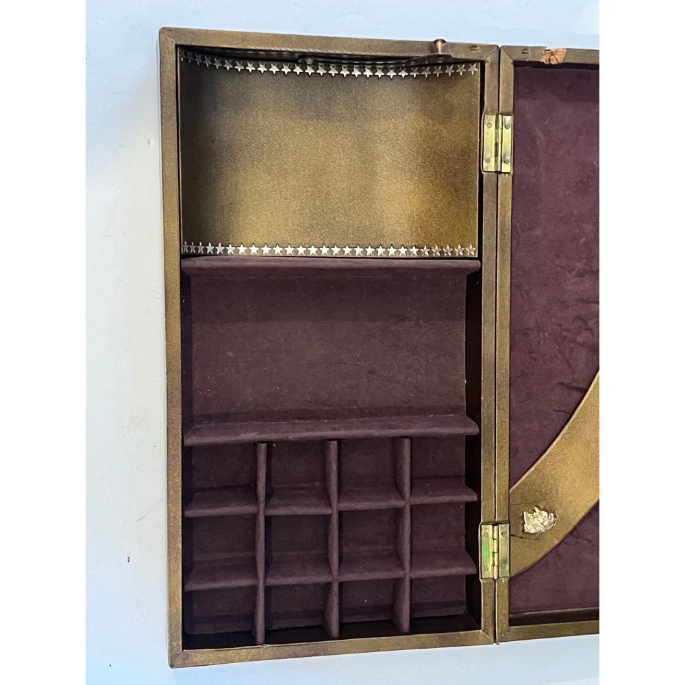 Vintage Hickok Mens Jewelry Box‎ Valet Case Bronze Stagecoach Star Design Gold